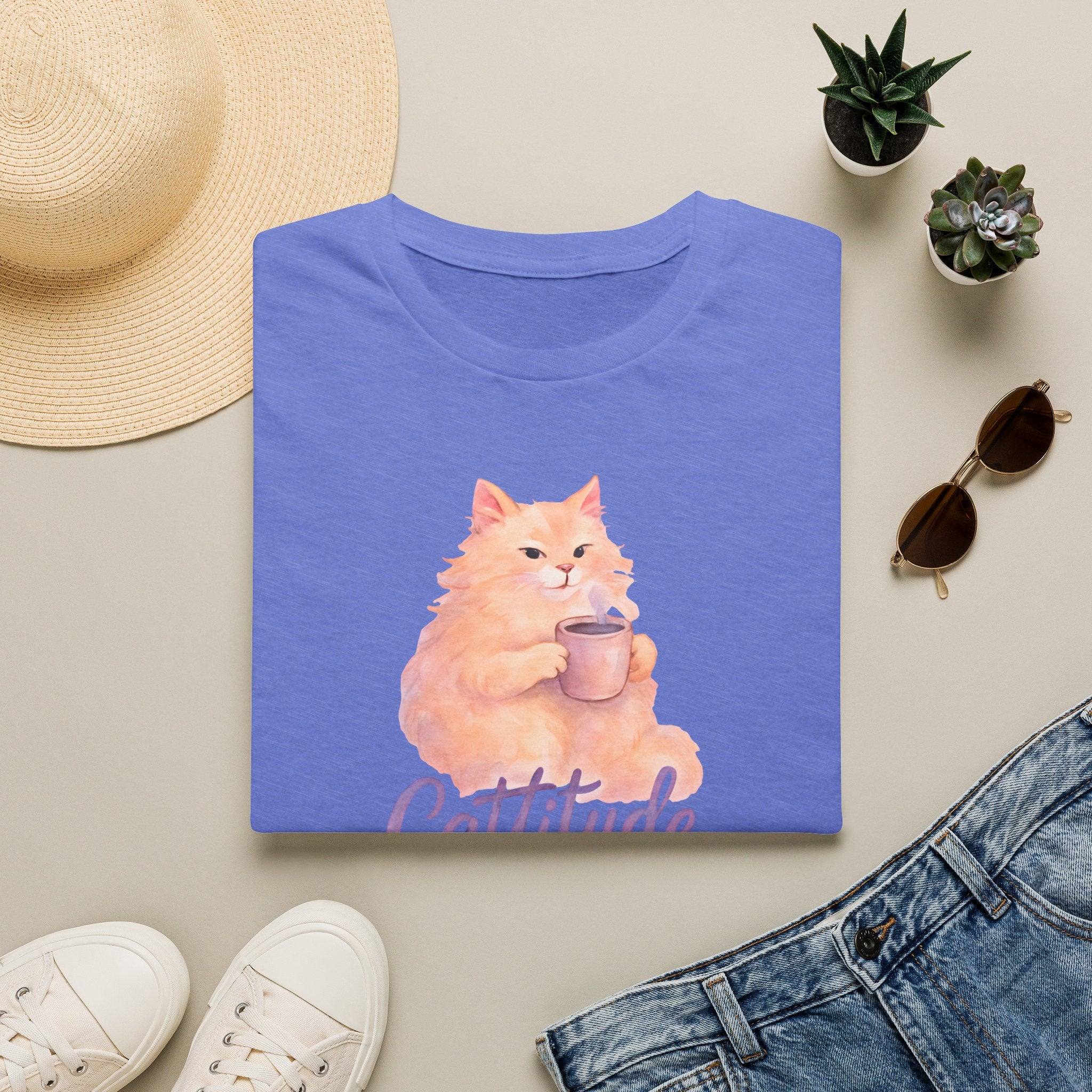 Cat with Coffee Cup T-Shirt