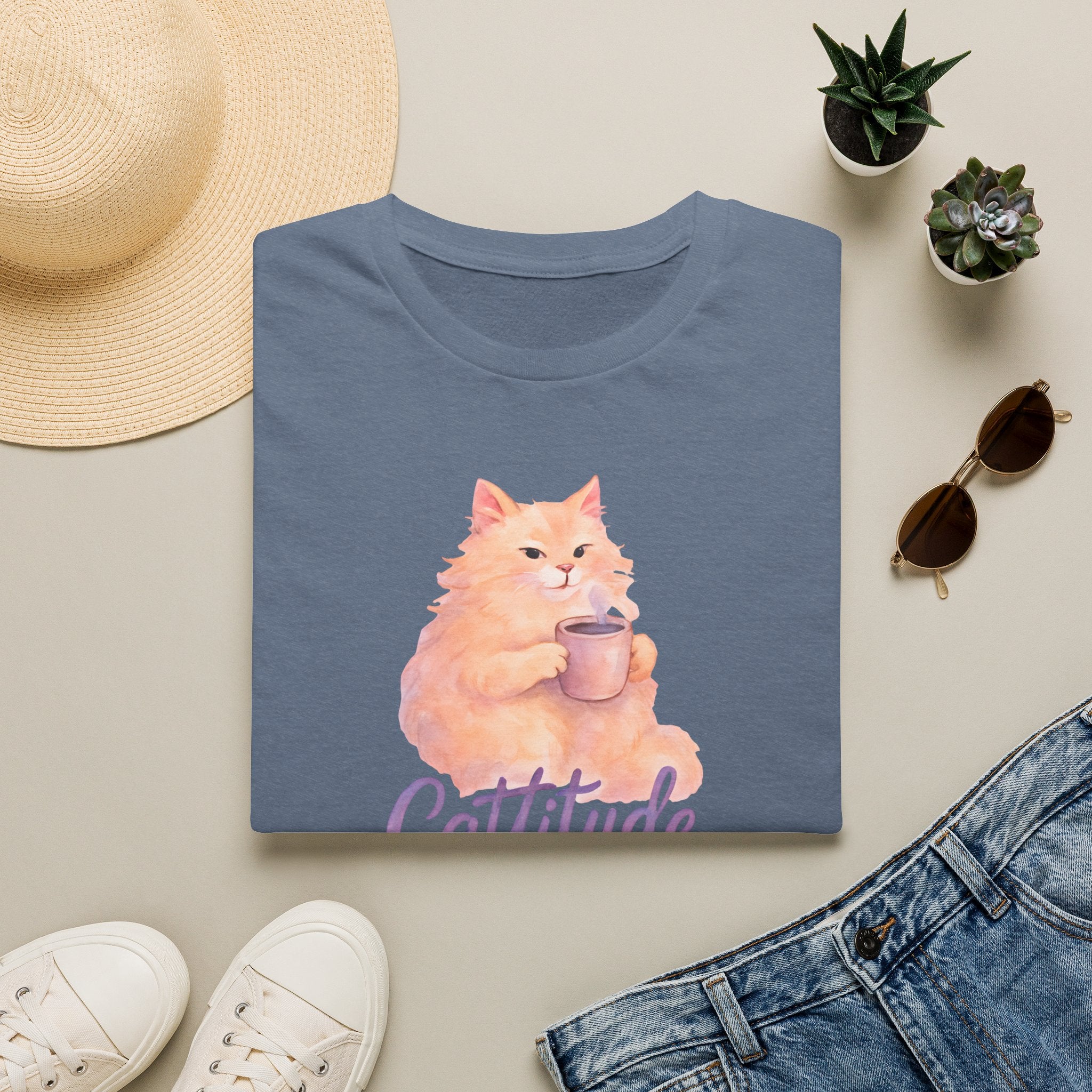 Cat with Coffee Cup T-Shirt