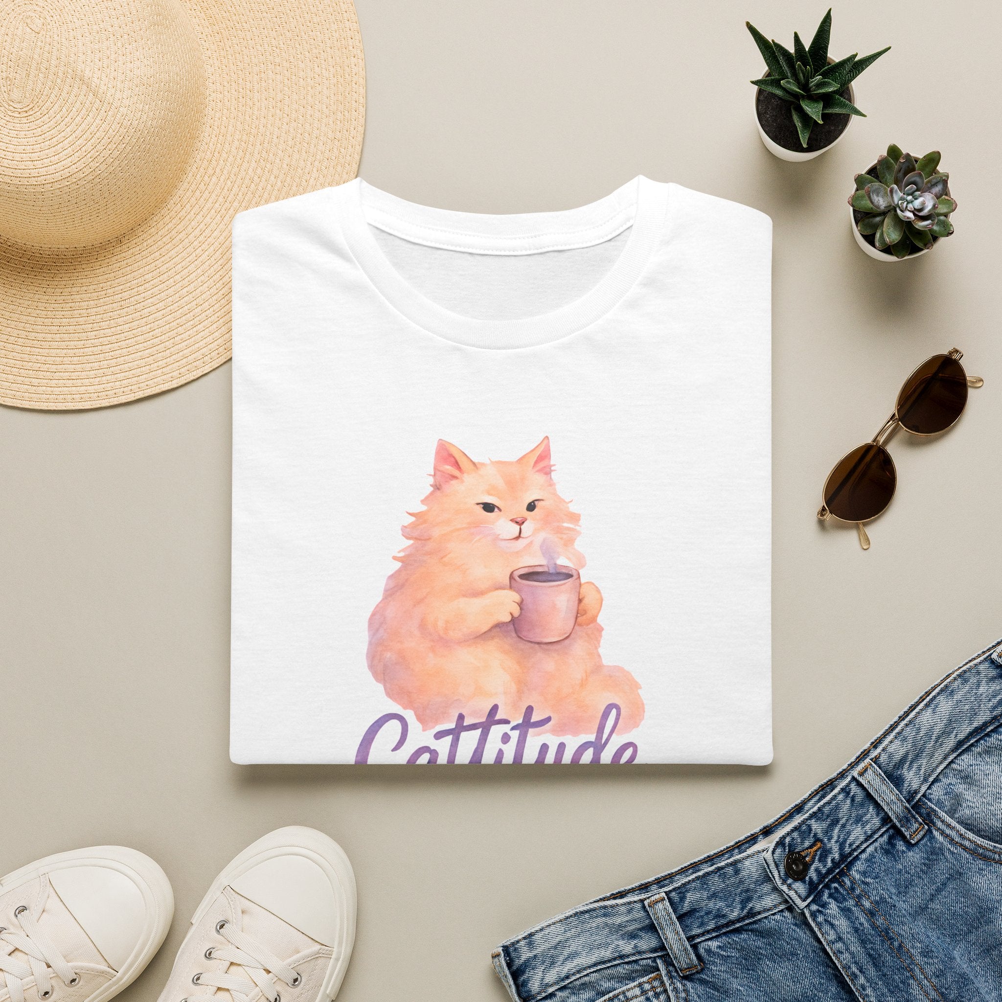 Cat with Coffee Cup T-Shirt