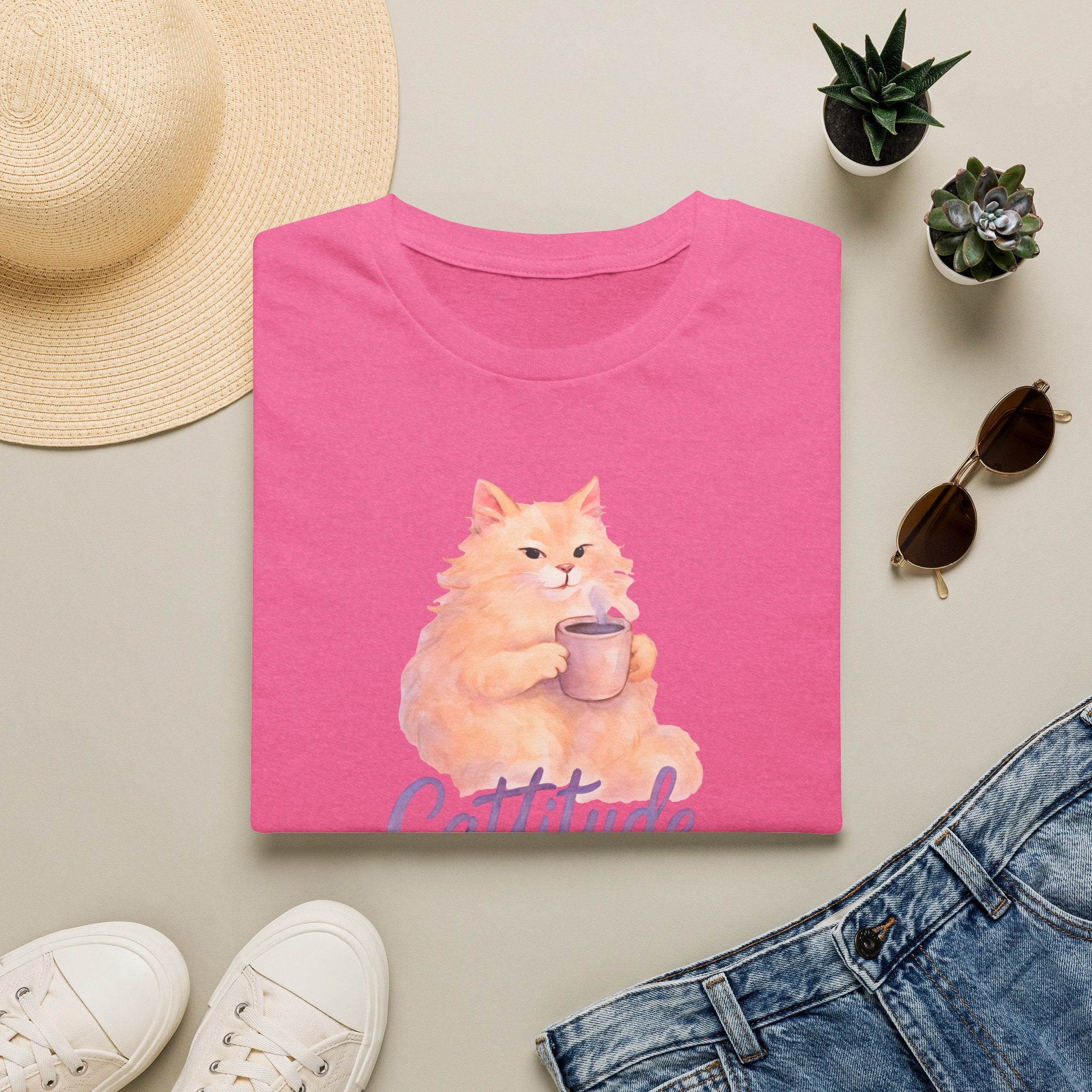 Cat with Coffee Cup T-Shirt