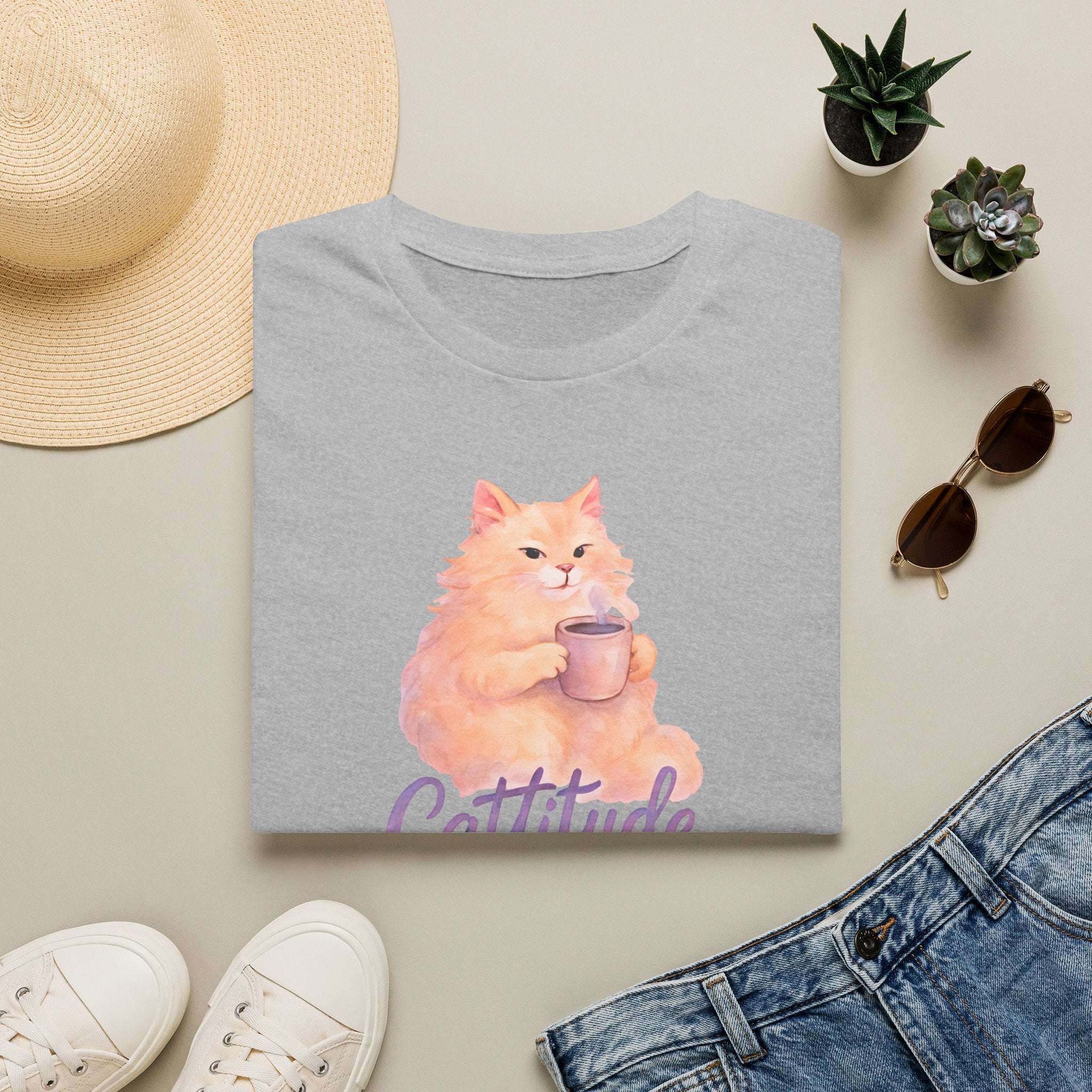 Cat with Coffee Cup T-Shirt