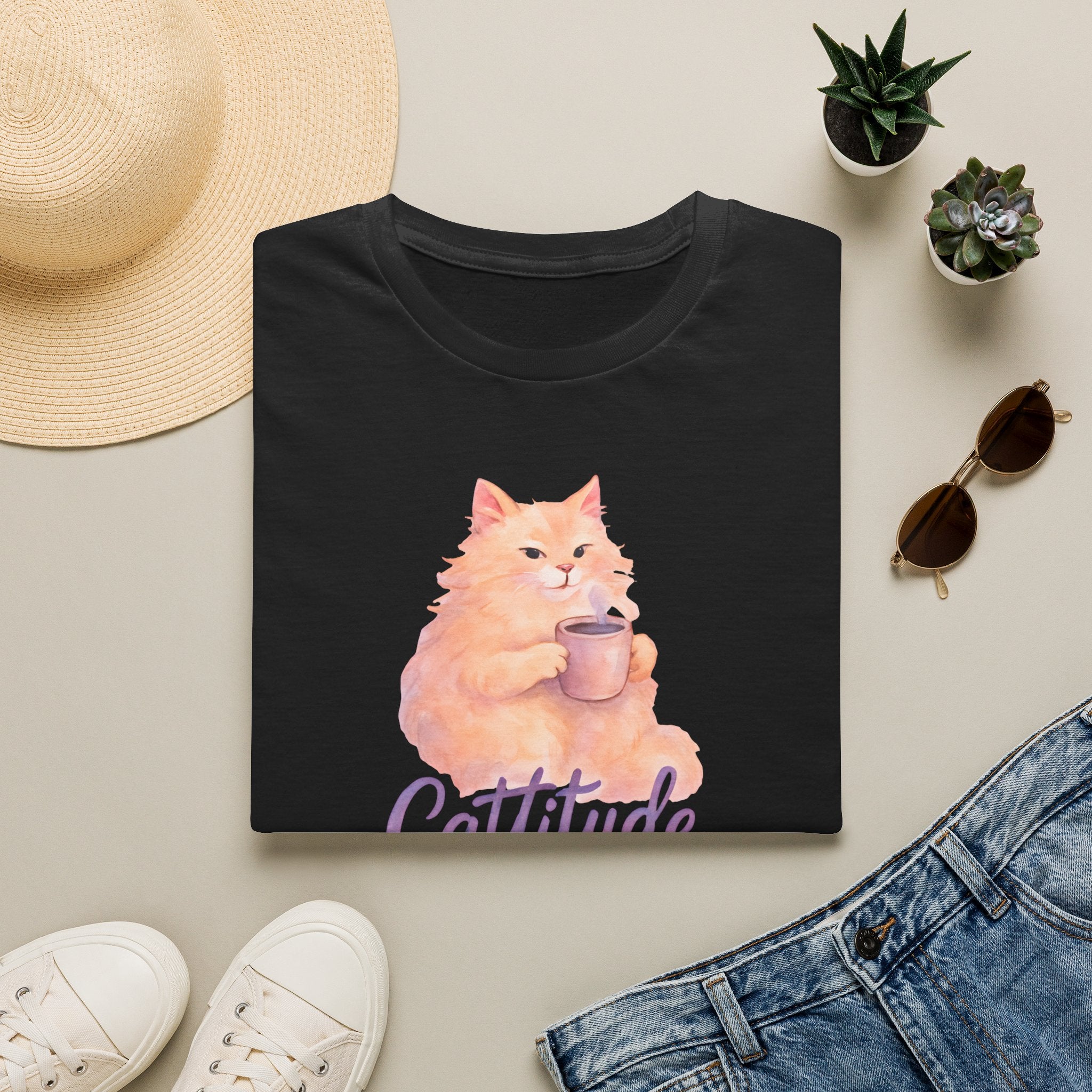 Cat with Coffee Cup T-Shirt