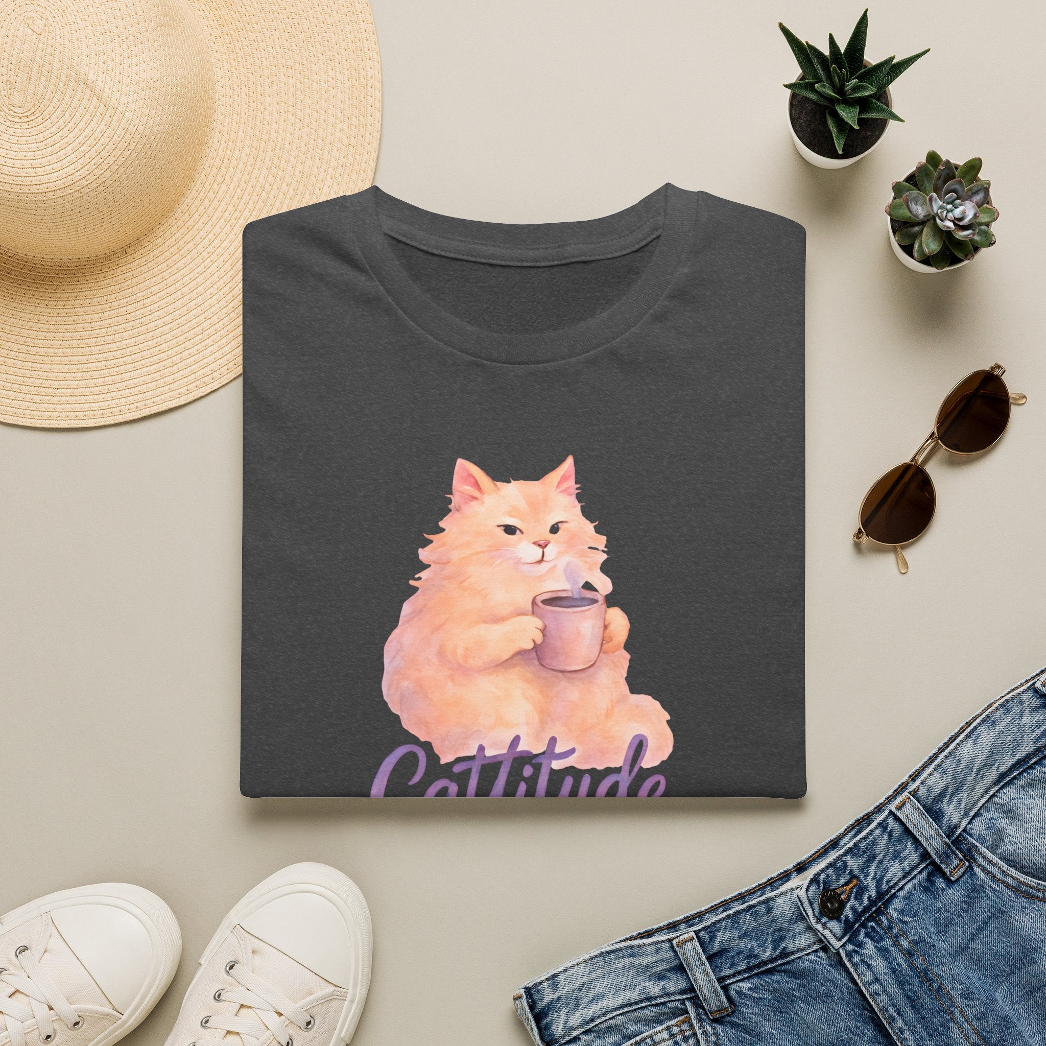 Cat with Coffee Cup T-Shirt