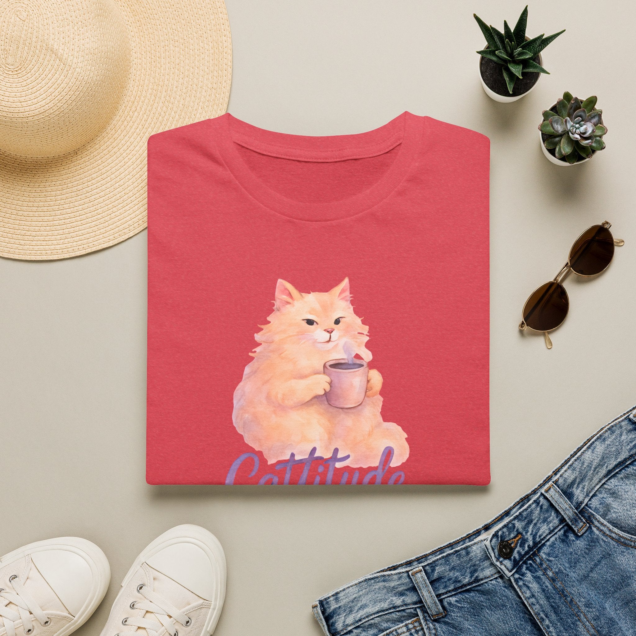 Cat with Coffee Cup T-Shirt